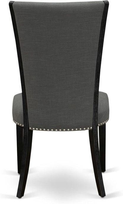 X12VE-006-50 - 13-piece Modern Dining Room Table Set a Rectangular Kitchen Table and 12 Dark Gotham Grey Linen Fabric Dining Chair, 39x120 Inch, Wire Brushed Black