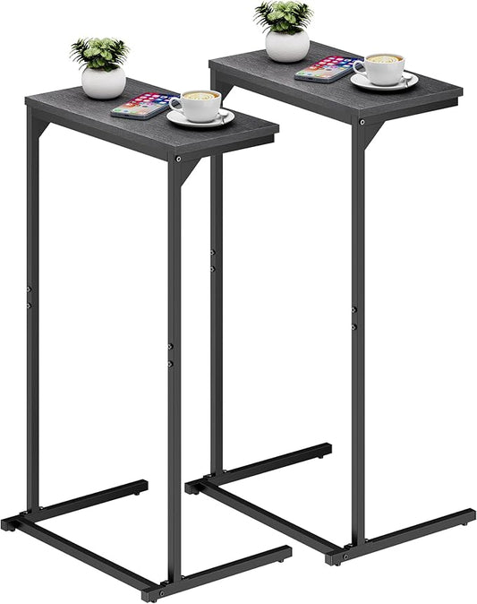 TUTOTAK C Shaped End Table, Small Side Table, Set of 2, 28.7 inch Tall Couch Table, Sofa Table, Living Room, Bed Room, Black TB01BK0712