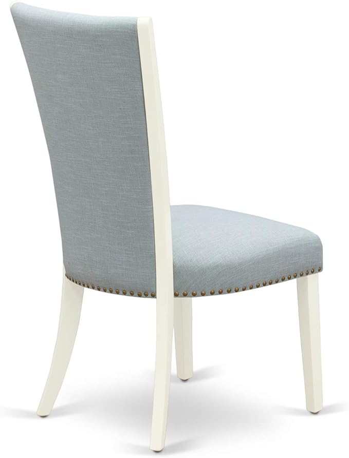 East West Furniture X027VE215-7 7 Piece Kitchen Table Set Consist of a Rectangle Dining Table with X-Legs and 6 Baby Blue Linen Fabric Parson Dining Chairs, 40x72 Inch, Multi-Color