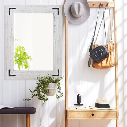 YOSHOOT Rustic Wooden Framed Wall Mirror, Natural Wood Bathroom Vanity Mirror for Farmhouse Decor, Vertical or Horizontal Hanging