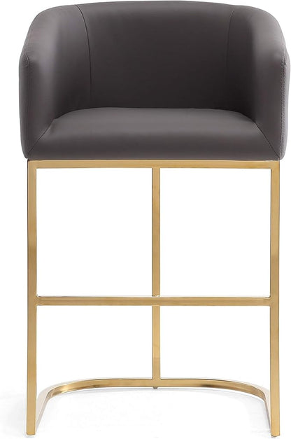 Manhattan Comfort Louvre 26 Inch Mid Century Modern Counter Height Bar Stools - Elegant Faux Leather Padded Seat, Stainless Steel Base with Footrest, Fully Assembled Barstools, Set of 1, Grey