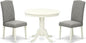 East West Furniture ANEN3-LWH-06 3 Piece Kitchen Table Set Contains a Round Dining Table with Pedestal and 2 Dark Shitake Linen Fabric Parson Dining Room Chairs, 36x36 Inch, Linen White