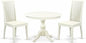 East West Furniture HBIP3-LWH-W 3 Piece Modern Dining Table Set Contains a Round Wooden Table with Pedestal and 2 Dining Chairs, 42x42 Inch, Linen White