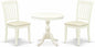 East West Furniture AMDA3-LWH-C 3 Piece Dining Table Set for Small Spaces Contains a Round Kitchen Table with Pedestal and 2 Linen Fabric Upholstered Chairs, 36x36 Inch, Linen White