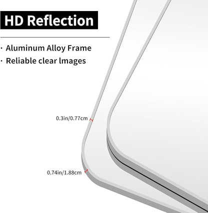 Silver Bathroom Mirror, 30 x 36 Inch Metal Framed Silver Rectangle Mirror, Rounded Corner Rectangular Vanity Mirror, Wall Mounted Mirror for Living Room Bedroom Entryway Horizontal/Vertical