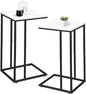C Shaped Side Table Set of 2, Marble End Table for Sofa and Bed, Couch Table That Slide Under, Snack Side Table for Living Room, Bedroom or Small Spaces, White and Black
