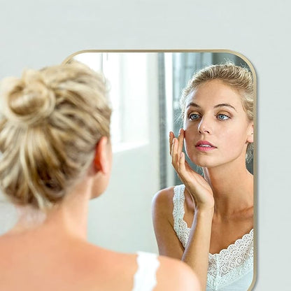 16x24 Inch Gold Bathroom Mirror, Brushed Brass Gold Metal Framed Rectangular Mirror with Rounded Corner, Wall Mounted Vanity Mirror for Bedroom or Living Room, Horizontal/Vertical