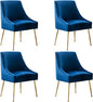 Velvet Dining Chairs, Furniture Collection Modern Contemporary Upholstered with Polished Gold Metal Legs, Set of 4(Blue)