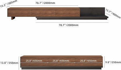 Mid-Century Modern Extendable TV Cabinet with 3 Drawers,TV Stand Adjustable from 78.7" to 130",Entertainment Center for Living Room,Walnut