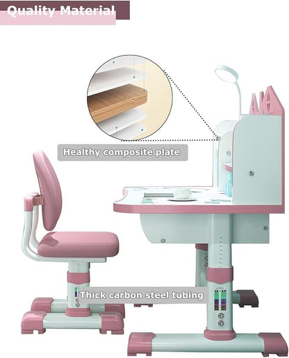 Kids' Table Chair Sets, Kids' Desks Chair, Children Study Desk Writing Table Computer Workstation With Large Storage Drawer And Bookshelf, Height Adjustable Kids Bedroom Furniture ( Color : Pink )