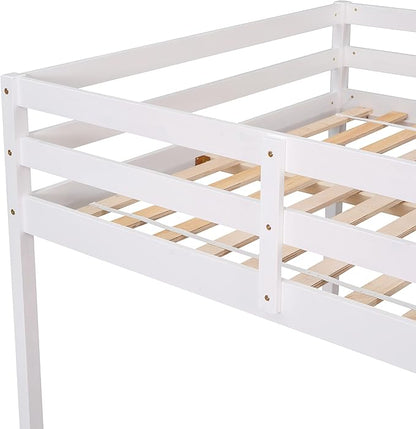 HomSof Full Loft Bed with Guard Rail & Ladder,No Box Spring Needed,Easy Assembly,White