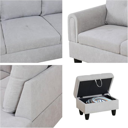 NAYSAYE Sectional Couch with Ottoman Storage, L Shaped Couch Sofa Furniture Sets, Modern Comfy Modular Comfy Sofa for Living Room Bedroom, Office and Apartment, Grey