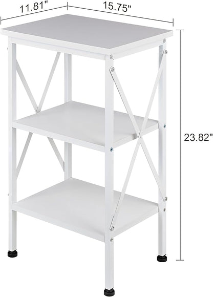 VECELO End Table, Bedside Table, 24" Tall Living Room End Tables, X-Design Reinforced Nightstands, Side Table with 3-Tier Storage Shelves for Small Spaces, Office, Bathroom, Bedroom, Pearl White