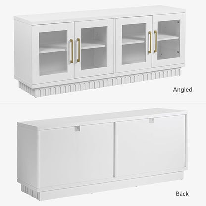 TV Stand for TVs up to 65 Inch, Entertainment Center with Storage Cabinets, Contemporary Modern TV Cabinet Media Console Table with Glass Doors for Living Room Bedroom, Montauk White