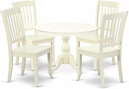 East West Furniture HBDA5-LWH-W 5 Piece Dinette Set for 4 Includes a Round Dining Room Table with Pedestal and 4 Kitchen Dining Chairs, 42x42 Inch, Linen White