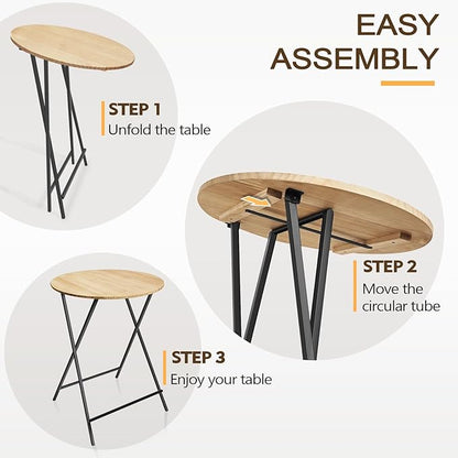 Outdoor Bar Height Table Wood 44.6'' Height, 31.5'' Round Folding Cocktail Tables Wooden Pub Desk, One-Piece Installation Kitchen Dining Table for Patio, Party, Balcony, Backyard, Poolside, Events