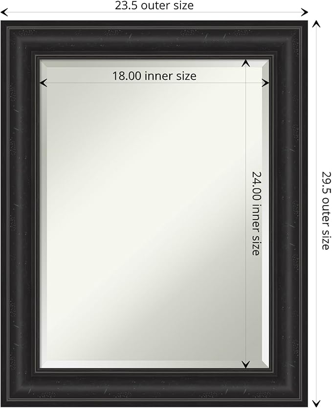 Amanti Art Black Bathroom Mirror for Over Sink, 30x24 Shipwreck Black Rectangle Vanity Mirror, Medium Rustic Farmhouse Frame, Hangs Horizonally and Vertically, Bathroom Wall Decor, Beveled Edge