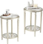COSIEST Set of 2 Modern Round End Table, 2-Tier Glass Side Table with Glass Tabletop, Wood Accent Table with Storage Shelf for Living Room, Bedroom