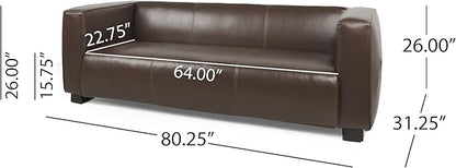 Merax Mid Century Modern 3 Seater Sofa with Birch Wood Legs, 80" Wide Smooth Upholstered Couch for Living Room, Apartment, Dark Brown