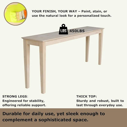 Solid Wood Extended Length Shaker Console Table - 72" Wide