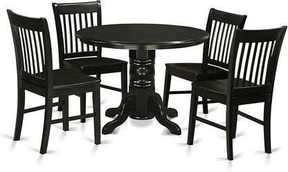 East West Furniture SHNO5-BLK-W 5 Piece Dining Set Includes a Round Dining Room Table with Pedestal and 4 Wood Seat Chairs, 42x42 Inch, Black