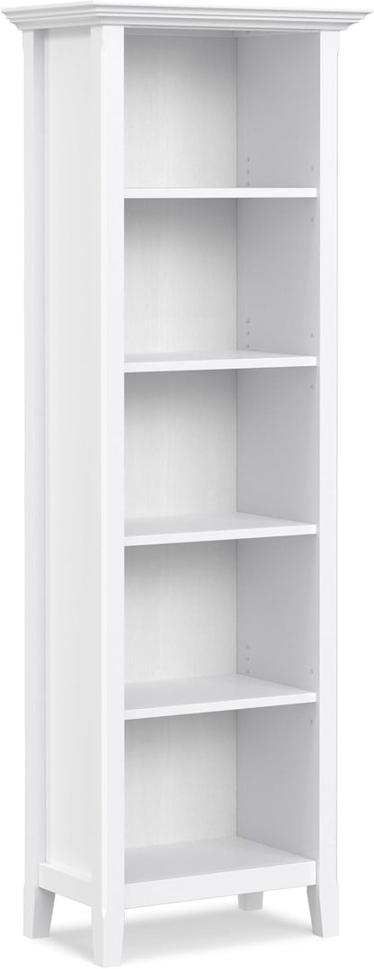 SIMPLIHOME Amherst Bookcase - 70 inch Tall 5-Shelf Solid Wood Bookshelf in White, Transitional Storage for Living Room, Study Room or Office with Adjustable Shelves and Tapered Legs