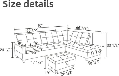 L Shaped Sectional Couches, Leather Couch Modular Sectional Sofa with Ottoman Storage, Modern L Shaped Couch with Chaise for Living Room Bedroom Apartment Furniture, Black