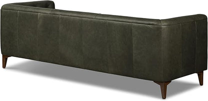POLY & BARK Essex Leather Couch - 89-Inch Sofa with Tufted Back - Full-Grain Leather Sofa for Living Room with Feather-Down Topper - Living Room Couch - Vintage Italian Leather in Olivine Green