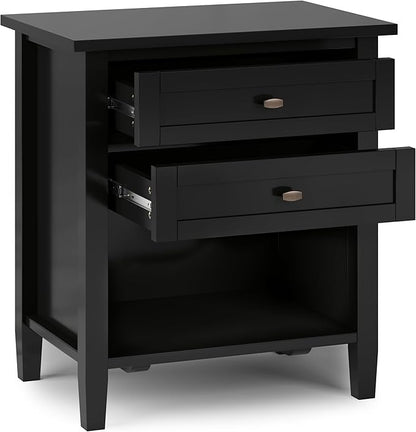 SIMPLIHOME Warm Shaker SOLID WOOD 24 inch Wide Transitional Bedside Nightstand Table in Black for the Living Room and Bedroom