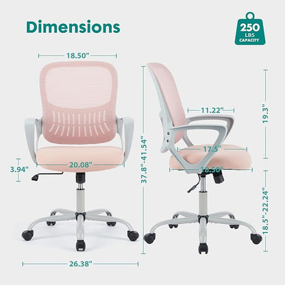 Office Chair, Computer Gaming Chair with Arms, Ergonomic Home Office Desk Chairs with Wheels, Mid-Back Task Rolling Chair with Lumbar Support, Comfy Mesh Swivel Executive Chair