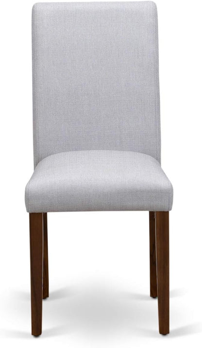 East West Furniture DMAB3-AWA-05 3 Piece Dinette Set for Small Spaces Contains a Round Dining Table with Dropleaf and 2 Grey Linen Fabric Parson Dining Chairs, 42x42 Inch, Walnut