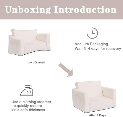 Tiita Kids Sofa, 2-in-1 Toddler Chair, Convertible Children Couch to Lounger, Flip Out Kid Sofas Chair, Toddler Armrest Chairs Bed, Folding Kids Play Sofa for Girl or Boy (Beige)
