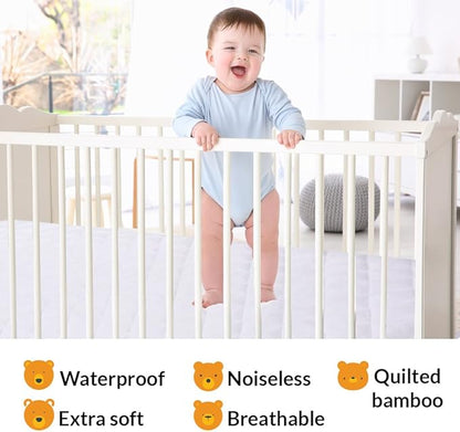 Mini Crib Mattress Protector 100% Waterproof, Noiseless – Viscose Made from Quilted Ultra Soft White Terry Fitted Sheet Style (27”X39”)