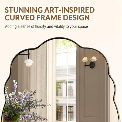 ANDY STAR Oval Bathroom Mirror, 30x40 Inch Scalloped Wall Mirror, Modern Brushed Gold Wavy Mirror, Anti-Rust Brass Metal Mirror for Bathroom Hang Vertical or Horizontal