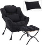 Lazy Chair with Ottoman, Modern Accent Chair with Lumbar Pillow, Comfy Chairs with Folding Footrest for Bedroom, Reading, Oversized Supportive Lounge Chairs(Black)