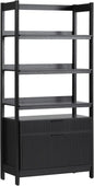 Walker Edison Transitional Open Reeded 4-Shelf Bookshelf with Drawers Versatile Bookcase with Bottom Storage for Home Office, Living Room, Bedroom, 33 Inch, Black