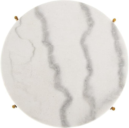 Real Marble top Gold Metal Round 15 in Side End Table with Modern Lightweiht Bedside Small Coffee Table Plant Stand for Living Room Bedroom Small Space