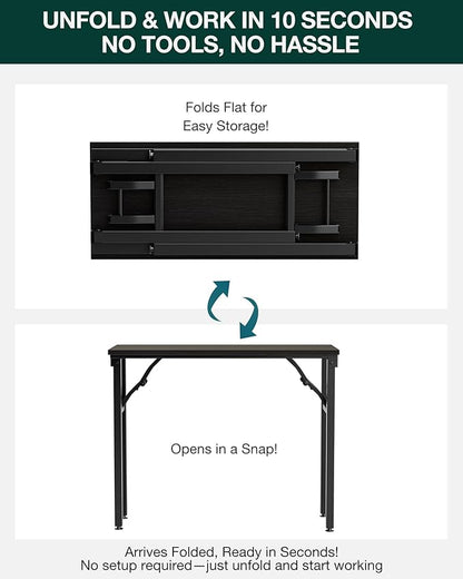 Frylr Small Folding Computer Desk – Portable 35.8 Inch Foldable Laptop Table, Collapsible and Compact for Easy Storage and Fast Setup, Lightweight for Small Spaces, Craft and Study Use,Charcoal Wenge