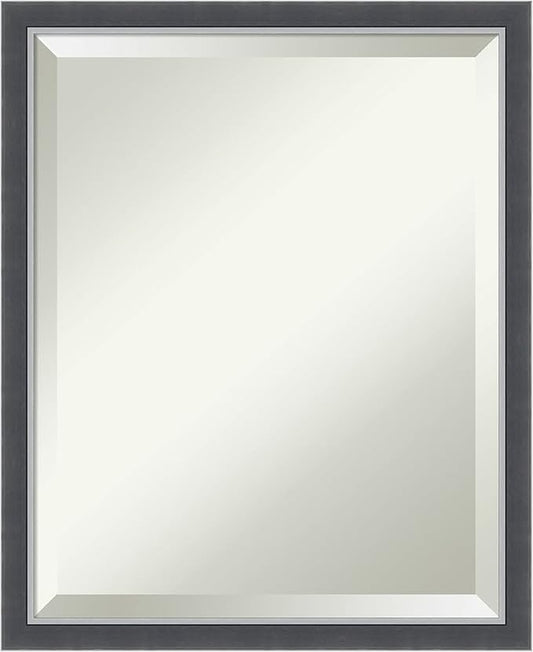 Amanti Art Black Bathroom Mirror for Over Sink, 22x18 Eva Black Silver Thin Rectangle Vanity Mirror, Small Modern Contemporary Frame, Hangs Horizonally and Vertically, Bathroom Wall Decor, Beveled