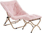 Tiita Folded Chair with Ottoman, Soft Faux Fur Oversized Folding Accent Chair,Lounge Lazy Chair, Metal Frame Moon Chair for Bedroom, Living Room, Dorm Rooms, Garden and Courtyard