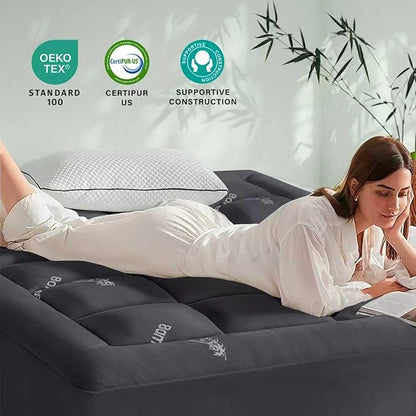 Anluoer Memory Foam Mattress Topper Queen for Back Pain, Rayon Derived from Bamboo Pillow Top Mattress Topper for Hot Sleepers,Cooling Mattress Pad with 8-21" Deep Pocket, 60x80 Inches, Dark Grey
