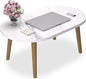Small Coffee Table for Small Space, Low Table, Floor Table Desk for Sitting on The Floor, Japanese Coffee Table for Living Room, Tatami Tea Tables with Solid Wood Legs, Oval Coffee Tables, White