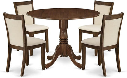 East West Furniture DLMZ5-AWA-32 5 Piece Dining Room Furniture Set Includes a Round Kitchen Table with Dropleaf and 4 Parson Chairs, 42x42 Inch, Antique Walnut