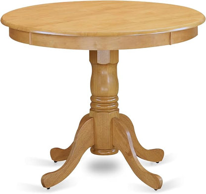 East West Furniture ANPO5-OAK-C 5 Piece Modern Dining Table Set Includes a Round Kitchen Table with Pedestal and 4 Linen Fabric Dining Room Chairs, 36x36 Inch, Oak