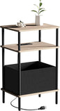 Small Side Table with Charging Station, End Table for Small Spaces, Slim Nightstand with Outlet,Sofa Beside Table, 3-Tier Storage Shelf,Living Room, Bed Room, Natrual Walnut