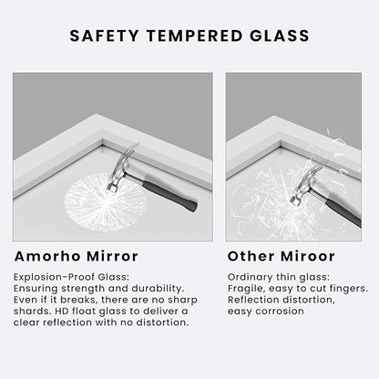 Amorho Bathroom Mirror, 48X32 Inch White Thick Metal Framed Wall Mirrors for Over 2 Sinks, Bedroom, Living Room, Entryway, Large Rectangle Wall-Mounted Mirrors.