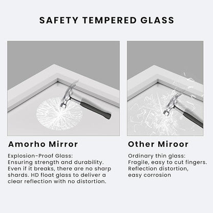 Amorho Bathroom Mirror, 60X28 Inch White Thick Metal Framed Wall Mirrors for Over 2 Sinks, Bedroom, Living Room, Entryway, Large Rectangle Wall-Mounted Mirrors.