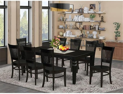 East West Furniture LGVA9-BLK-W 9 Piece Kitchen Table & Chairs Set Includes a Rectangle Dining Room Table with Butterfly Leaf and 8 Solid Wood Seat Chairs, 42x84 Inch, Black