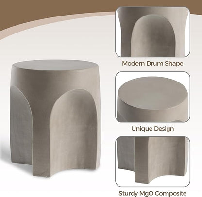 COSIEST Concrete Side Table Drum Shape,17''H Outdoor Side Table, Patio Accent Table Cement End Tables, Garden Decorative Stool, Plant Stand Drum Table, Grey