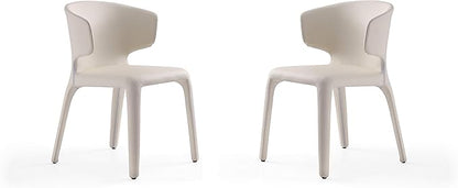 Manhattan Comfort Conrad Mid Century Modern Dining Chairs Woven Tweed Upholstered Kitchen Furniture with Contoured Back, Foam Padding & Metal Legs, Set of 2, Cream